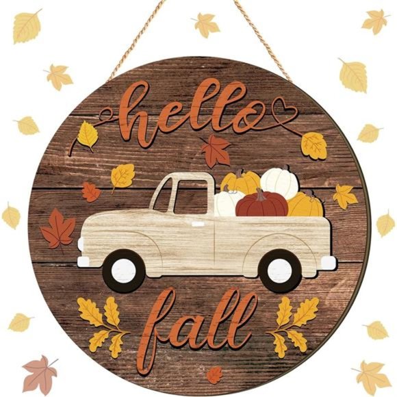 Other - Hello Fall Wooden Sign Pumpkin Welcome Sign Truck Sign Hanging Carrying Pumpkin